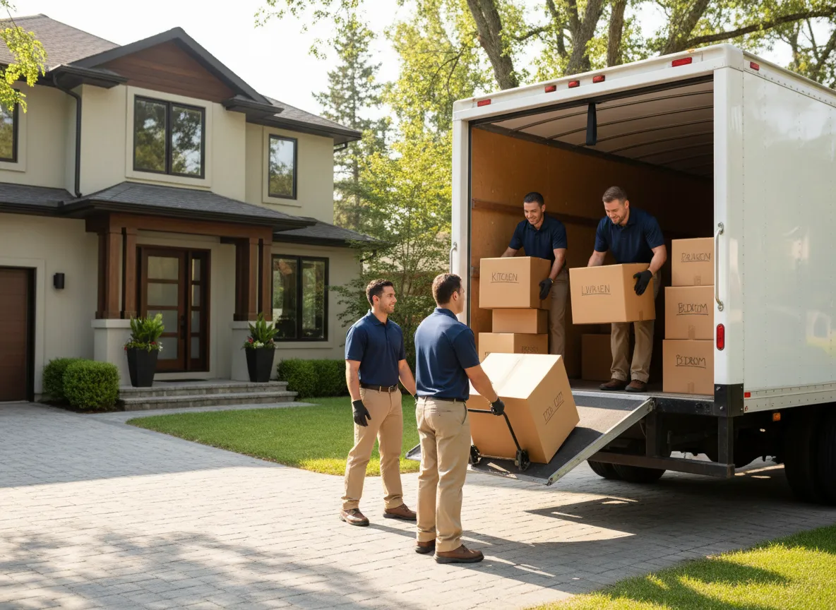 Local moving service loading boxes into a truck